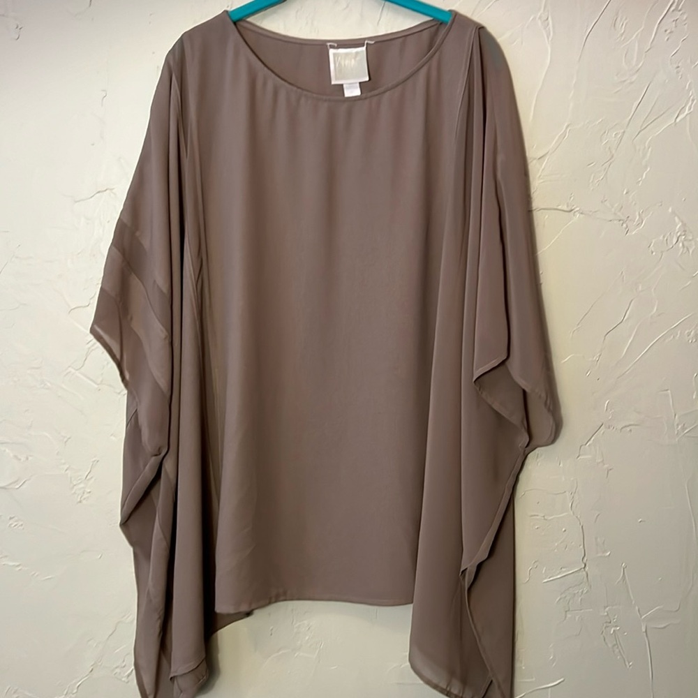 Marla Wynne Layers Flowy Chiffon Tunic Top Mesh Panel Kimono Blouse